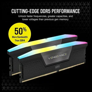 CORSAIR Vengeance RGB DDR5 RAM 32GB 2x16GB 6200MT/s CL36 Intel XMP iCUE Compatible Black